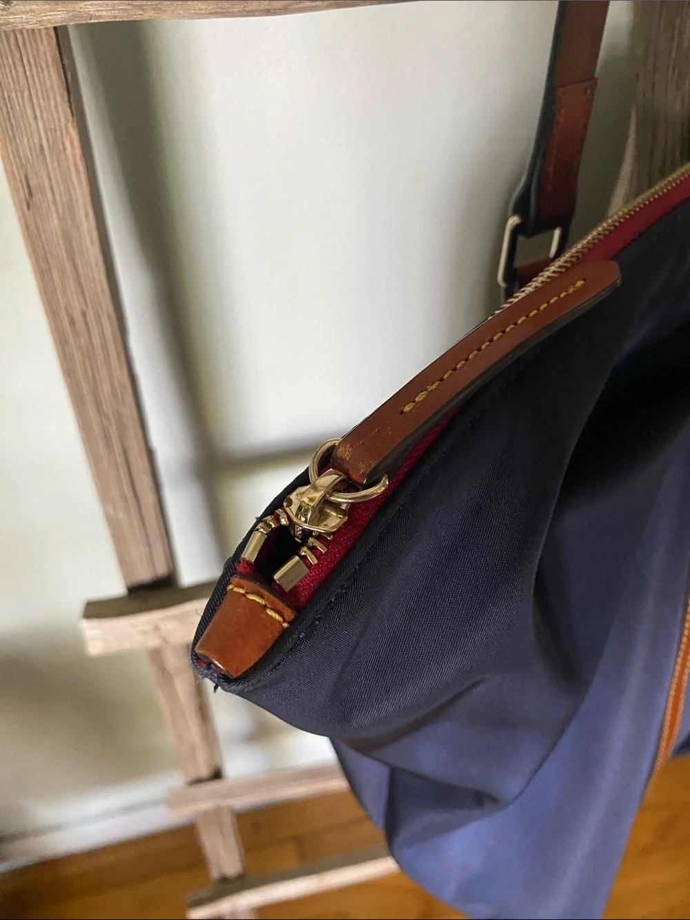 Dooney & Bourke Navy Tote Bag with Brown Leather Trim - Classic Everyday Carry